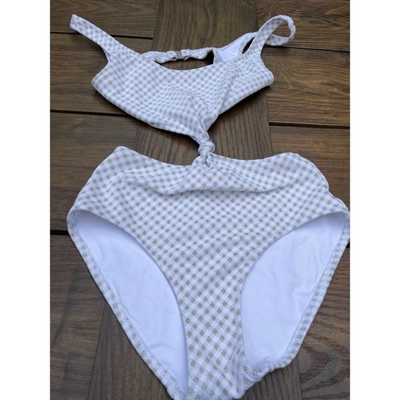 Solid and striped The Bailey Lurex Gingham one piece bathing suit S - Picture 2 of 9